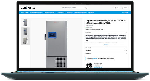 Mockup av en desktop med Ninolabs nya webbshop på skärmen.